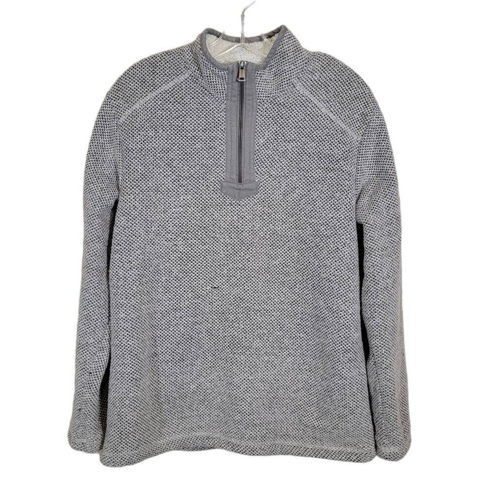 Orvis Men's Quarter Zip Sherpa Lined Sweater High Neck Pullover Gray Medium